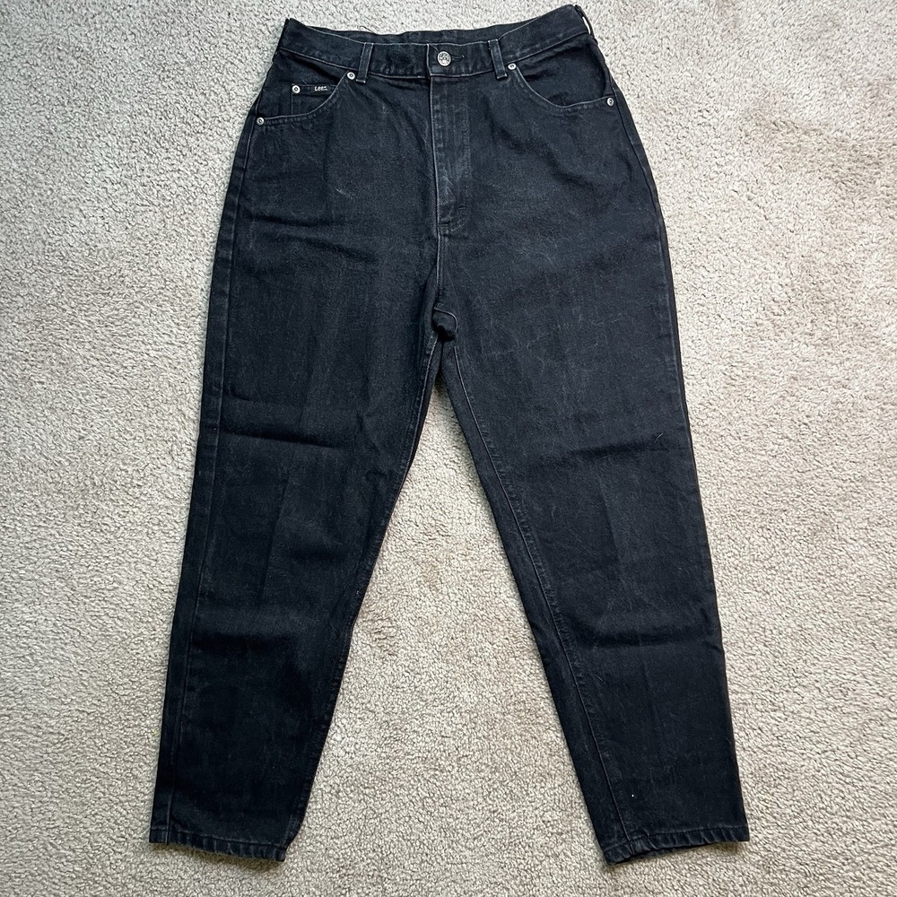 Vintage Lee Womens 90s High Rise Tapered Leg Jeans Black Denim Size 14 Petite
